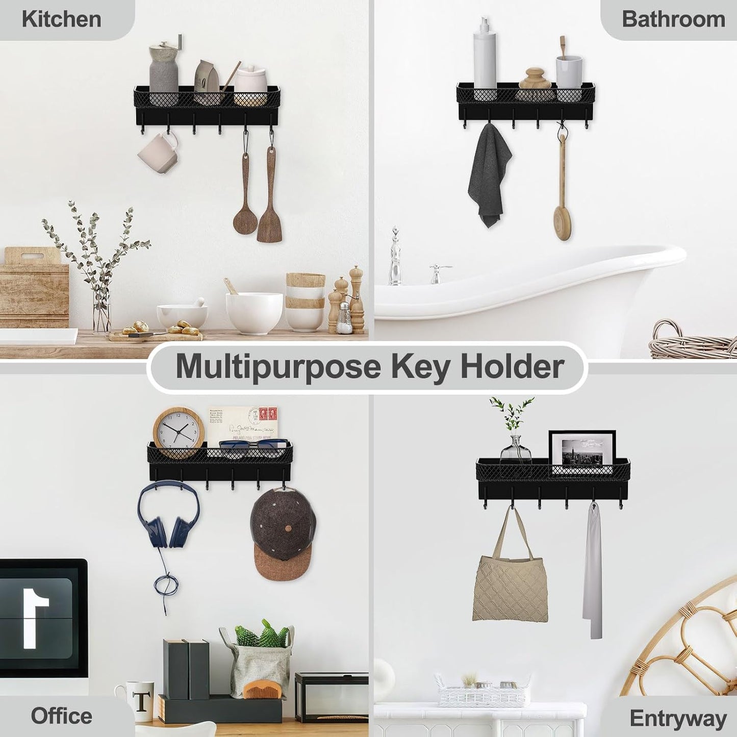 Key Holder for Wall – Decorative Stainless Steel Key Hanger with 6 Hooks for Hats, Bags, Leashes
