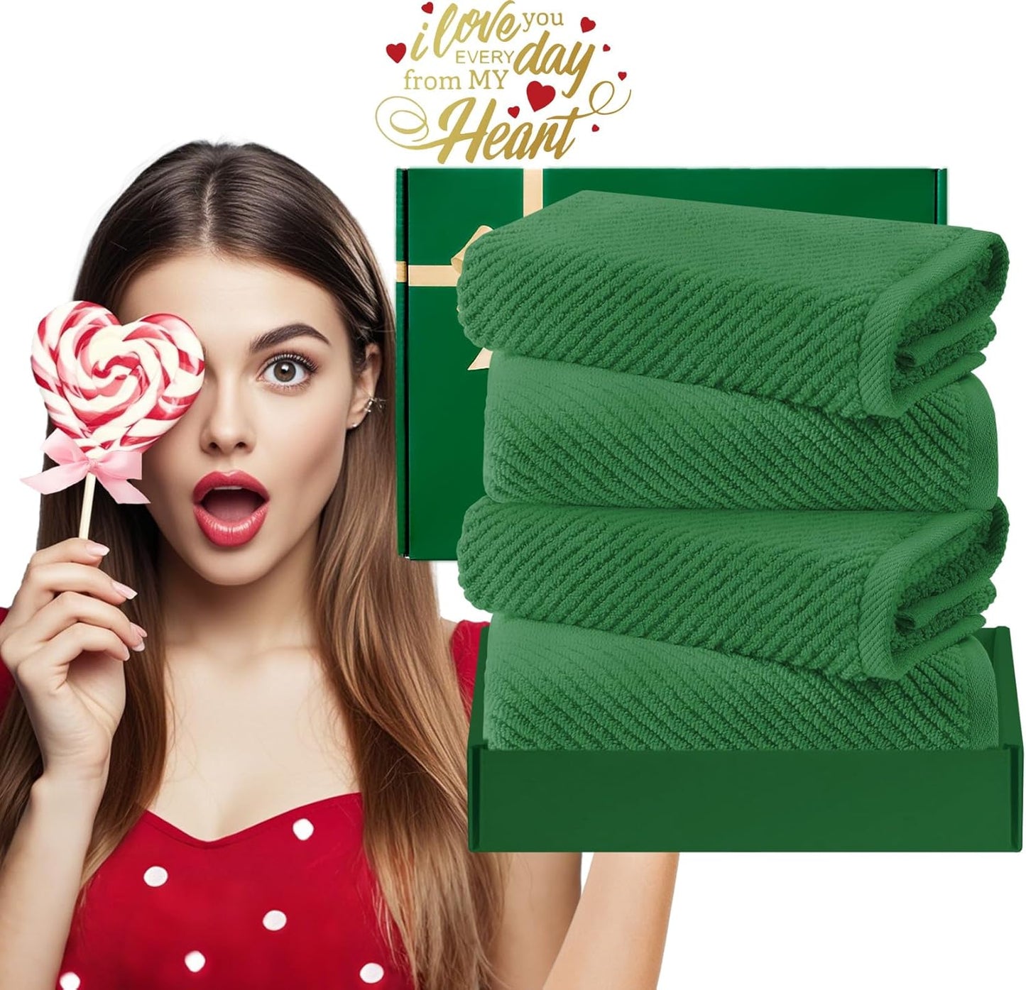 Green Hand Towels for Bathroom (4PC, Large 18"x28") - 100% Cotton | Quick Dry | Light Weight |