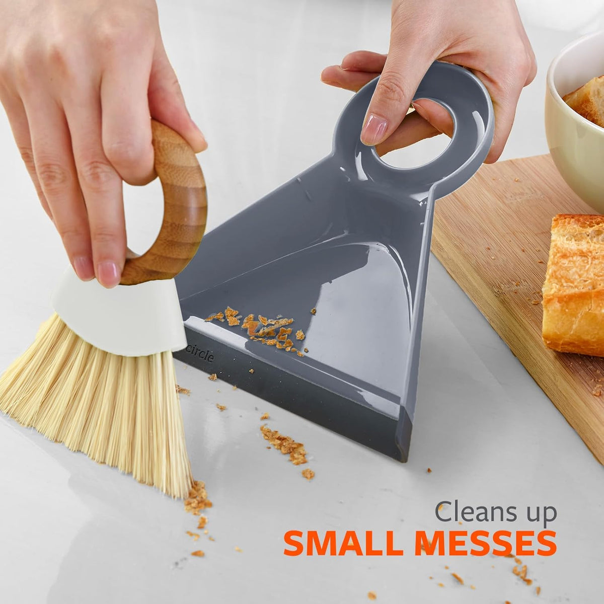 Full Circle Tiny Team Mini Compact Brush & Dustpan Set, Portable Handheld Broom for Quick Cleanups