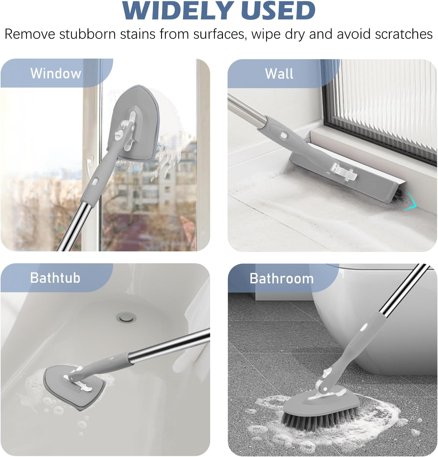 SetSail 4-in-1 Tile Tub Floor Scrubber with 52-inch Long Adjustable Handle Shower Cleaner Brush