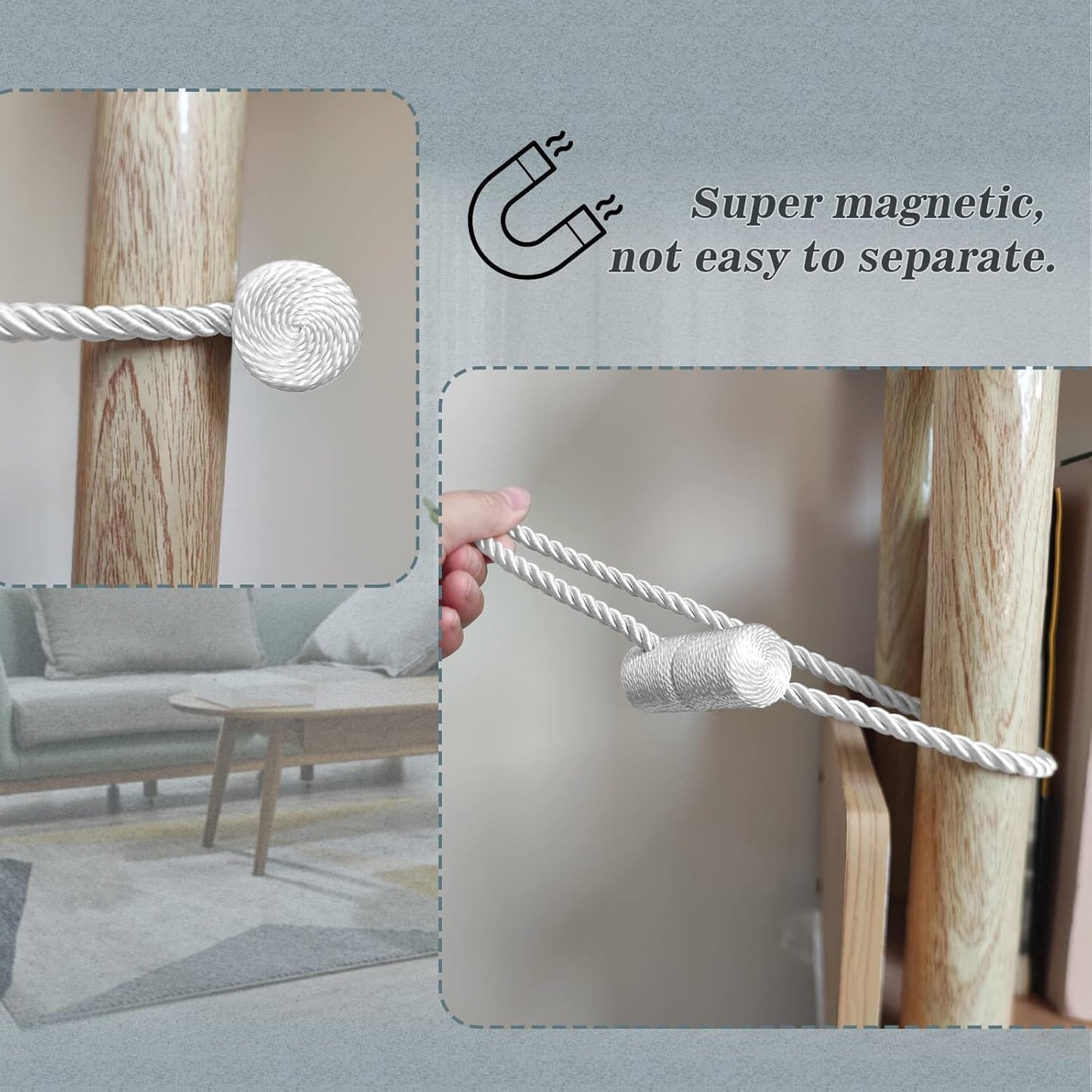 Hion Magnetic Curtain Tiebacks White 6 Pack, Curtain Tiebacks Buckles Holdbacks Holders Hooks Clip