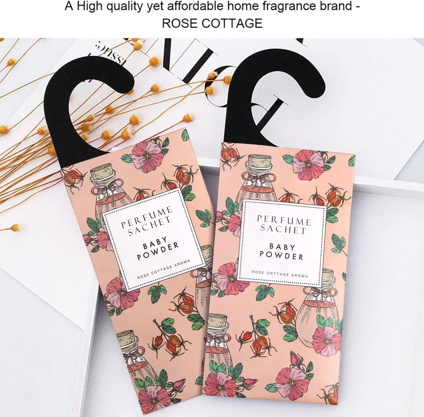 ROSE COTTAGE Large 12 Packs Baby Powder Hanging Closet Air Freshener Scented Sachets Long Lasting