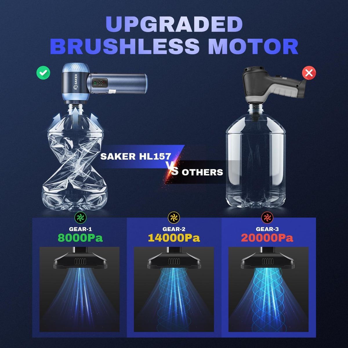 Saker Car Vacuum Portable Cordless 20000Pa Suction Power 4 in 1 Handheld Vacuum with LED Light