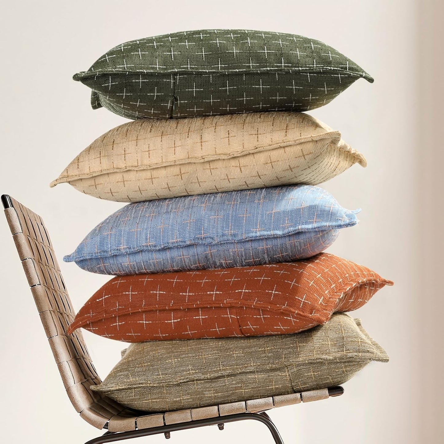 ZWJD Fall Pillow Covers 18x18 Set of 2 Soft Polyester Textured Pillow Covers with Stylish Flange