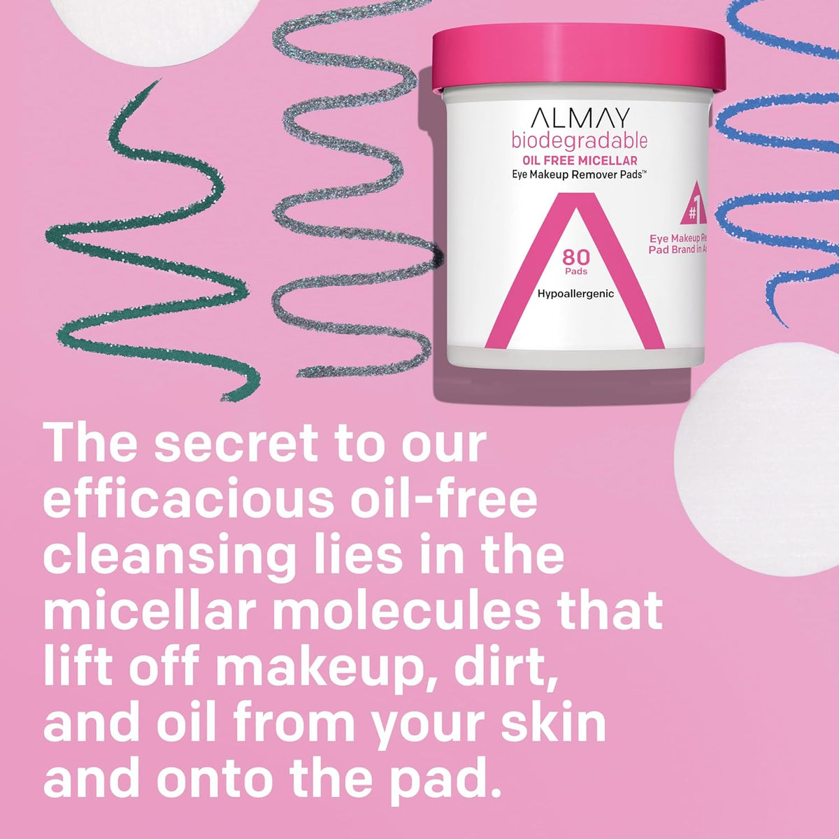 Almay Biodegradable Makeup Remover Pads, Micellar Gentle, Hypoallergenic, Fragrance-Free