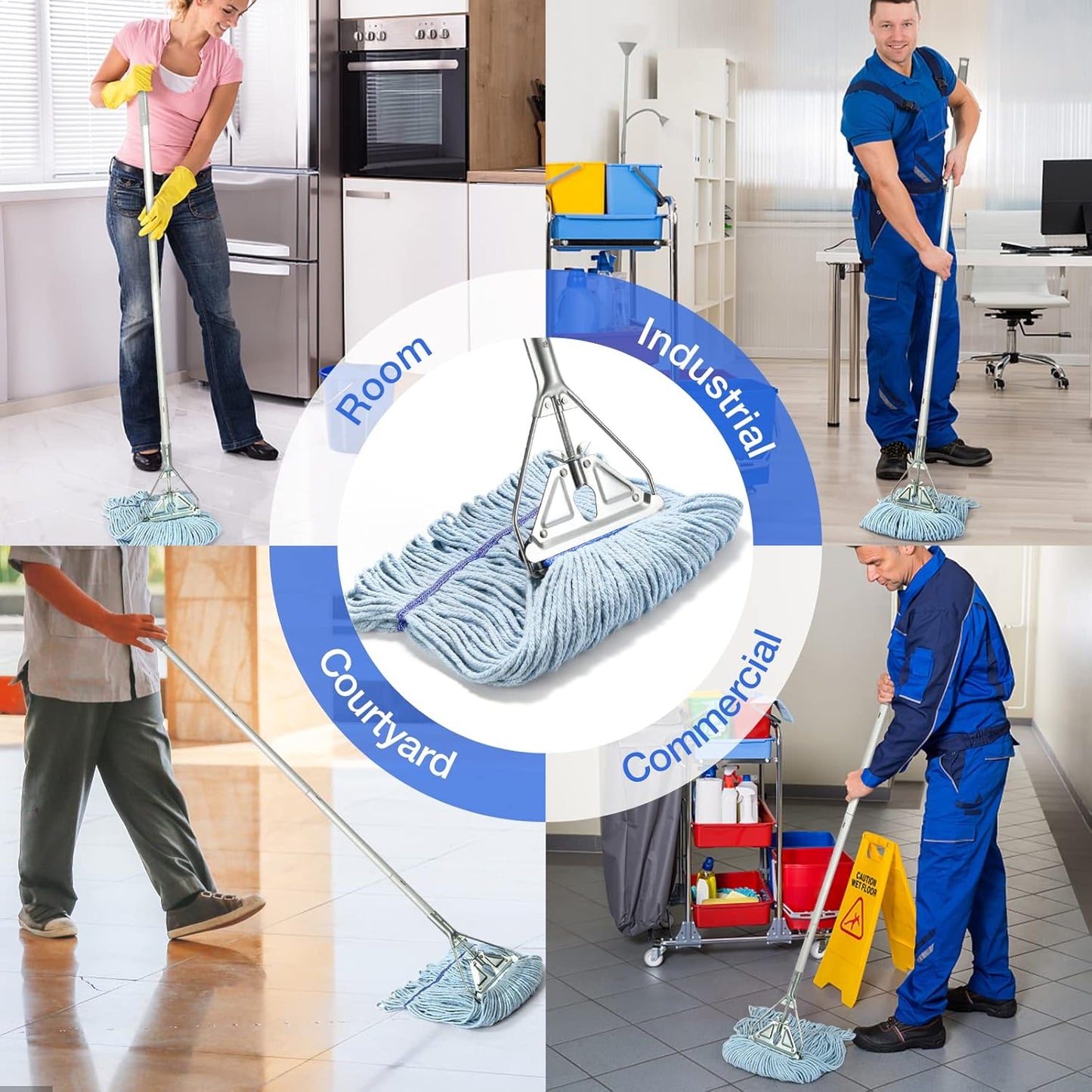 String Mop Heavy Duty for Floor Cleaning- Industrial Commercial Wet Mop with 59inch Mop Handle for
