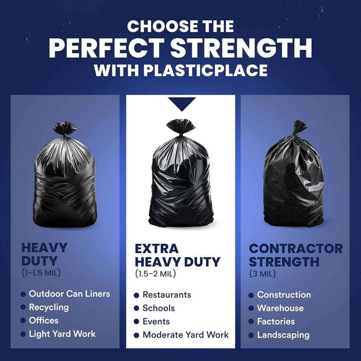 Plasticplace 55-60 Gallon Trash Bags │ 1.5 Mil │ Black Heavy Duty Garbage Can Liners │ 36” x 58”