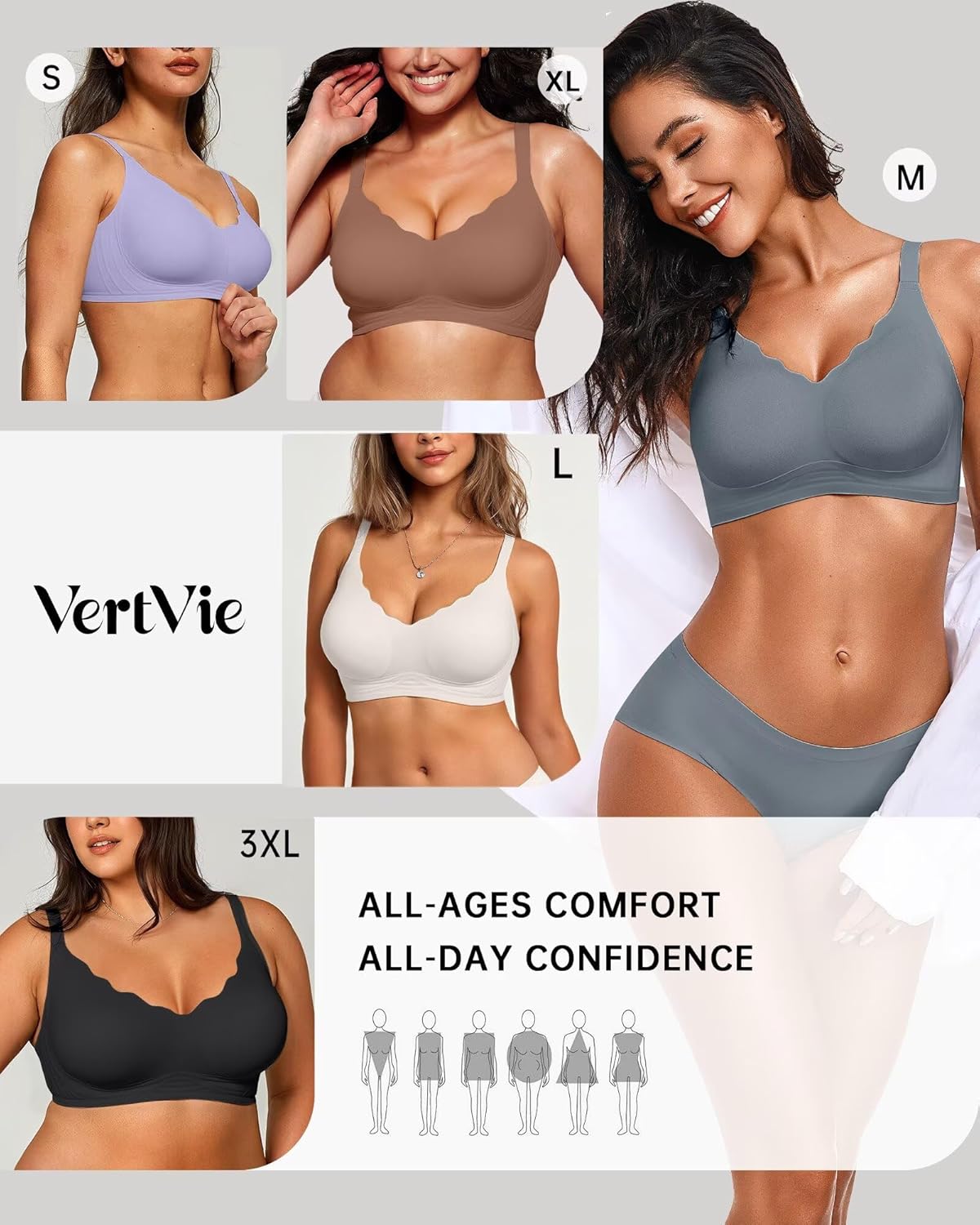Vertvie Womens Seamless Bras No Underwire Supportive Wireless Push Up Full Coverage Bralette