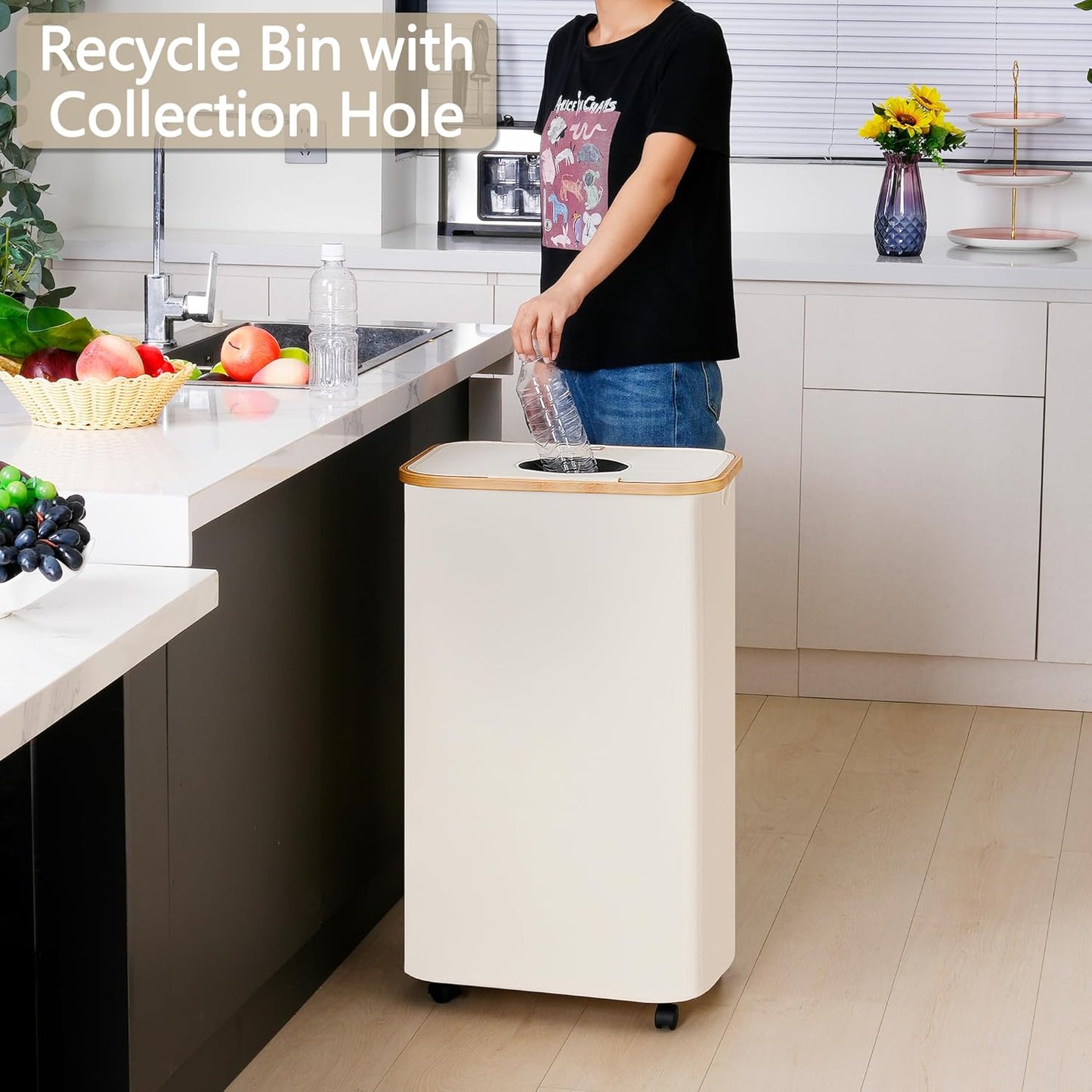 efluky Recycle Bins for Kitchen 100L (26 Gallon), Recycling Bin with Wheels and 2 Removeable and