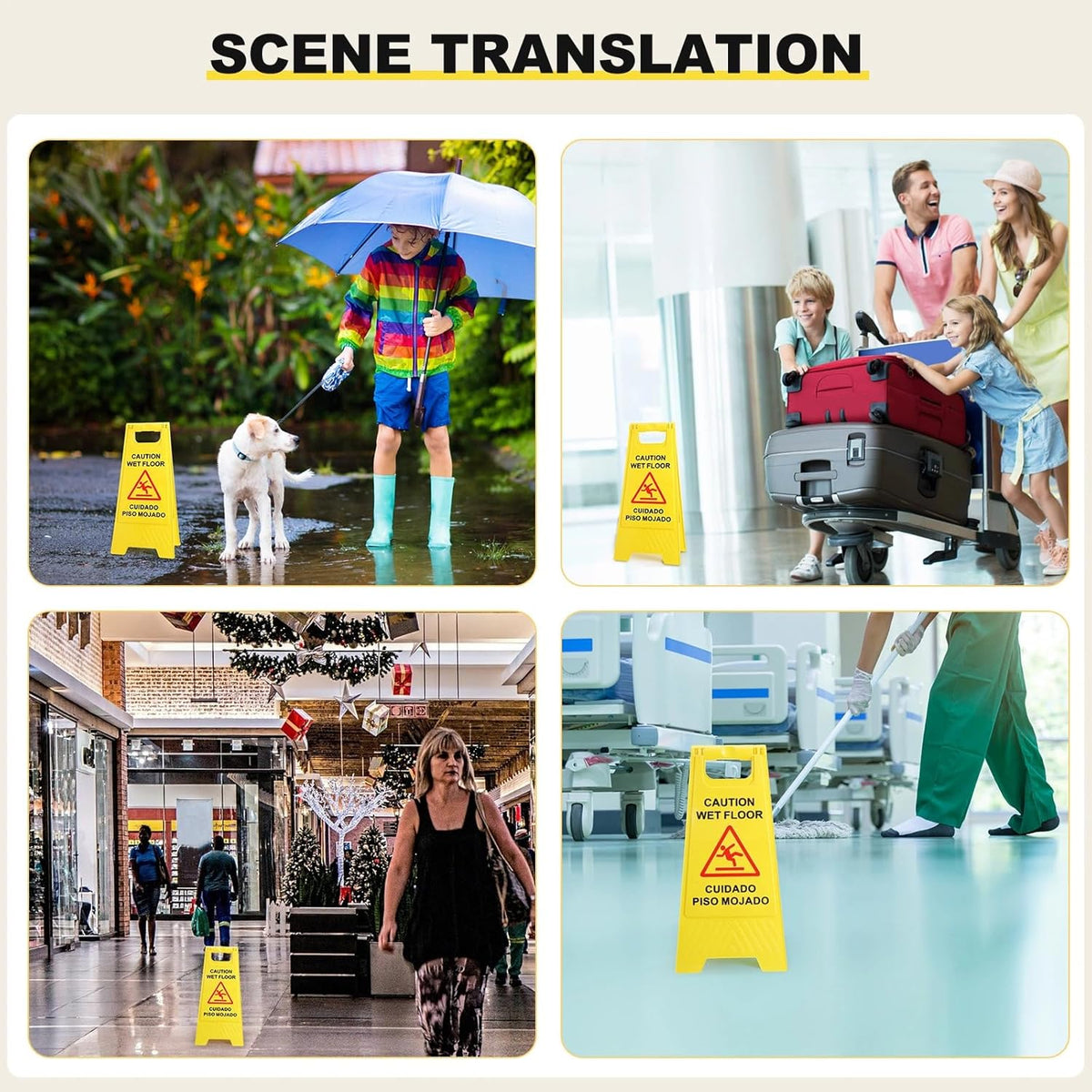 Macarrie 12 Pack Caution Wet Floor Sign Wet Floor Double Sided Cuidado Piso Mojado Foldable