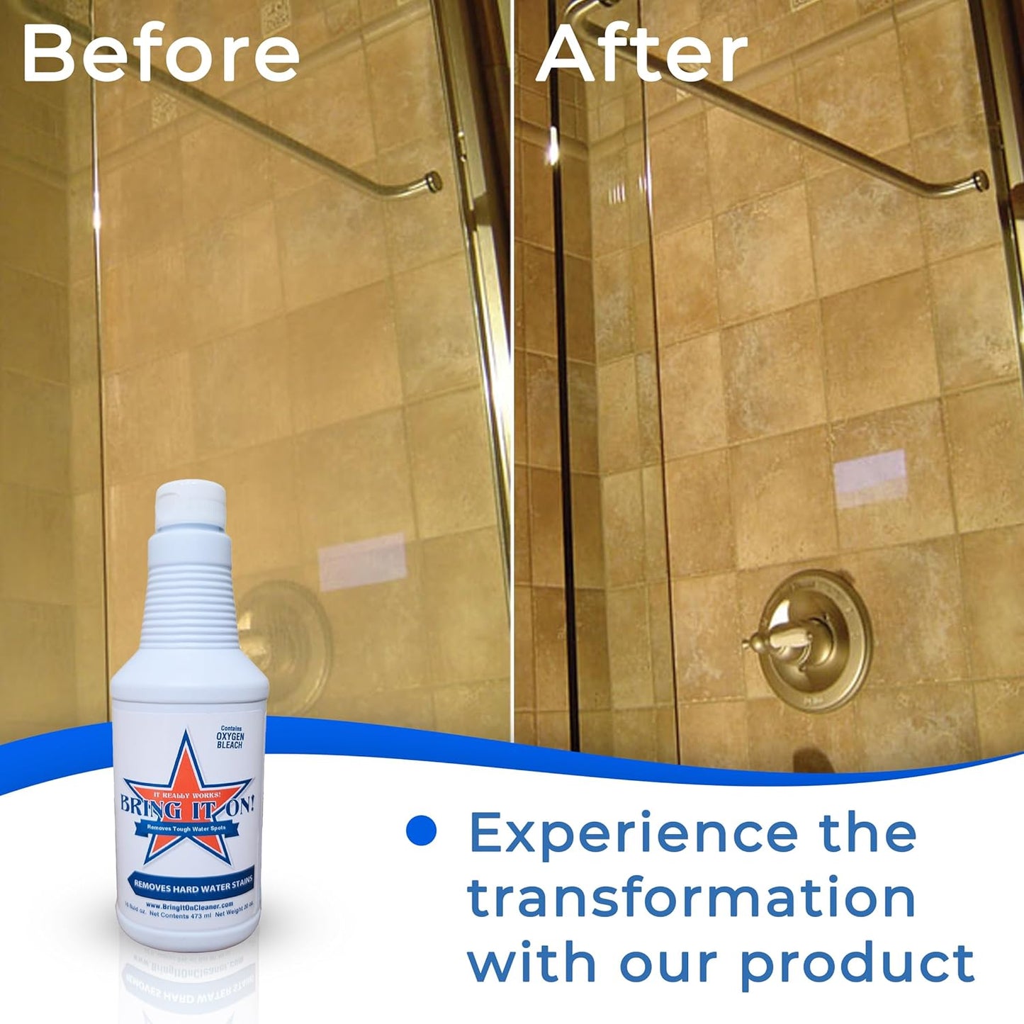 Bring It On Cleaner Hard Water Stain Remover for Glass, Soap Scum remover for Shower glass