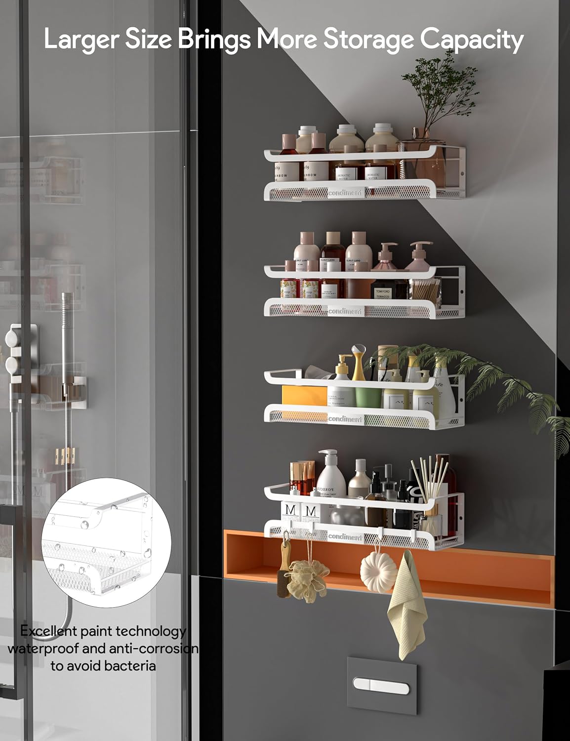 Spice Rack Wall Mount with Hooks - Spice Racks Organizer for Cabinet Storage, Wall Mounted Hanging