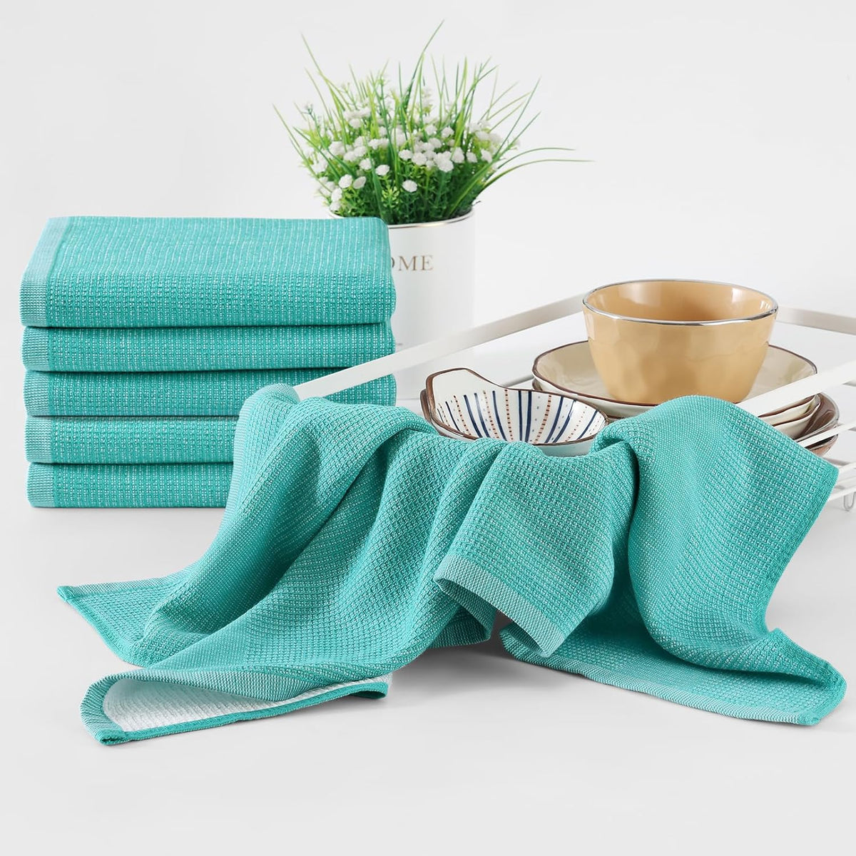 Homaxy Premium Kitchen Towels(18”x 28”, 8 Pack), Large Cotton Kitchen Hand Towels, Flat and Terry