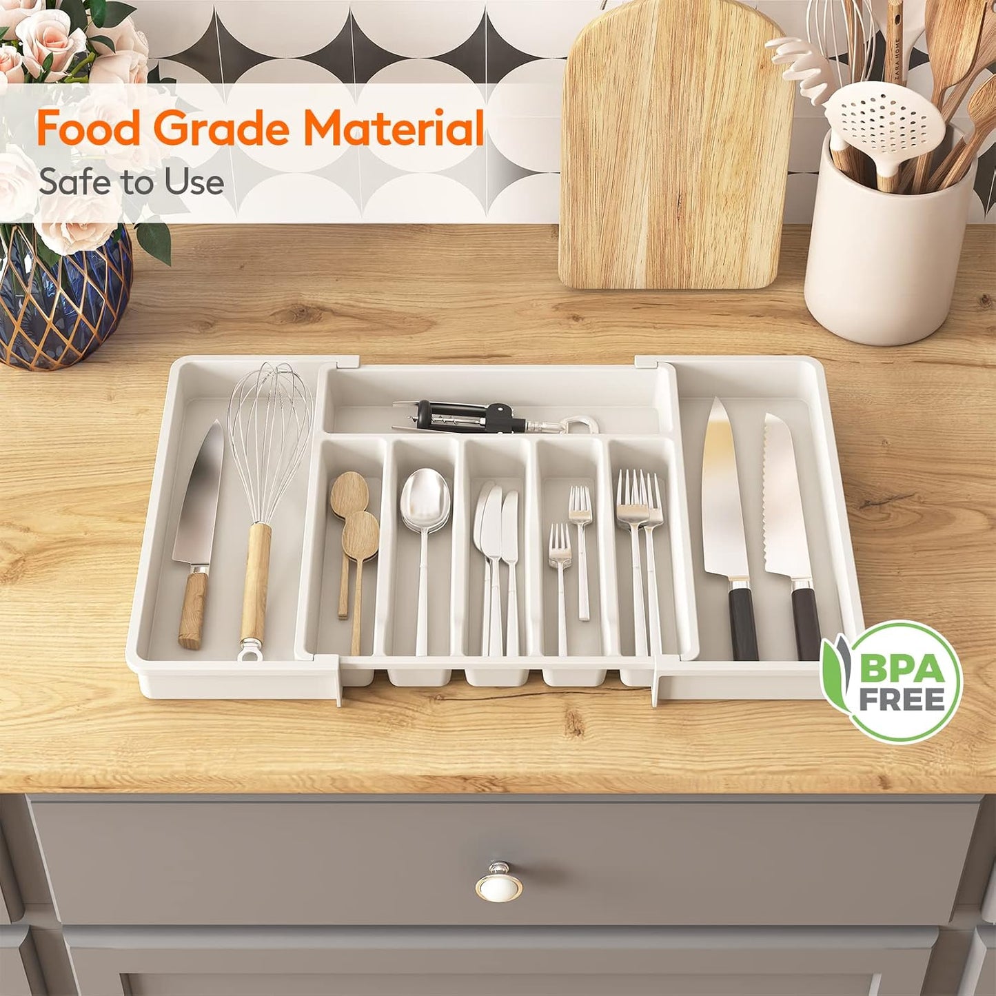Lifewit Silverware Drawer Organizer, Expandable Utensil Tray for Kitchen, BPA Free Flatware and