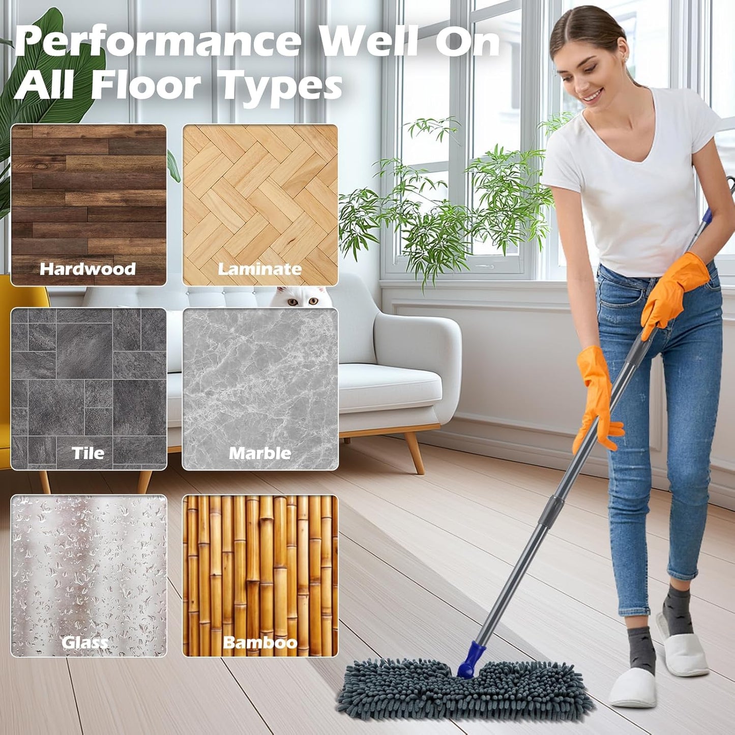 Microfiber Flip Mop,Masthome Flat Mop with Stainless Steel Handle,Mops for Floor Cleaning and 4