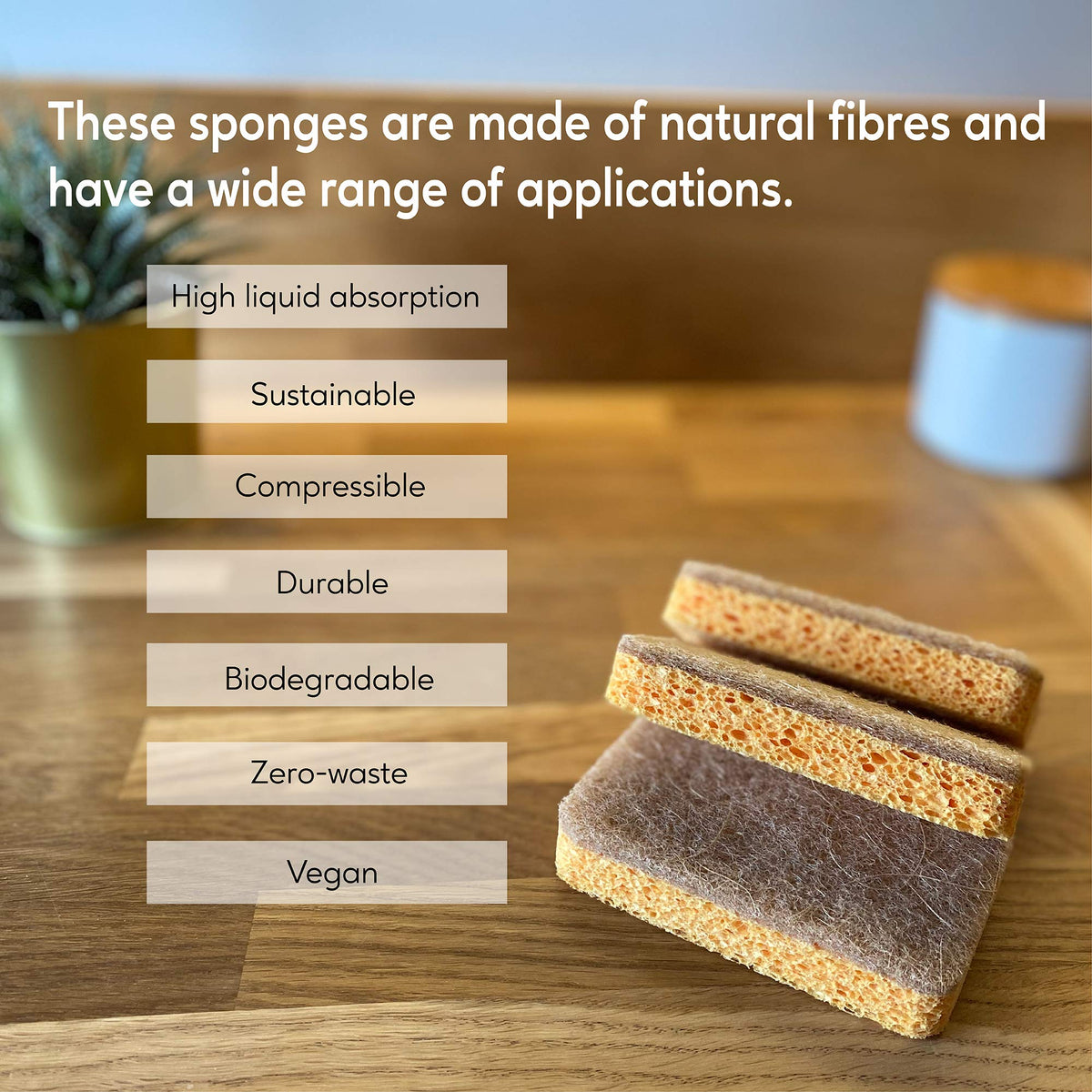 eplanita Natural Plant Based Scrub Sponges (6 Pack), Non-Scratch, Biodegradable Eco Scourers for