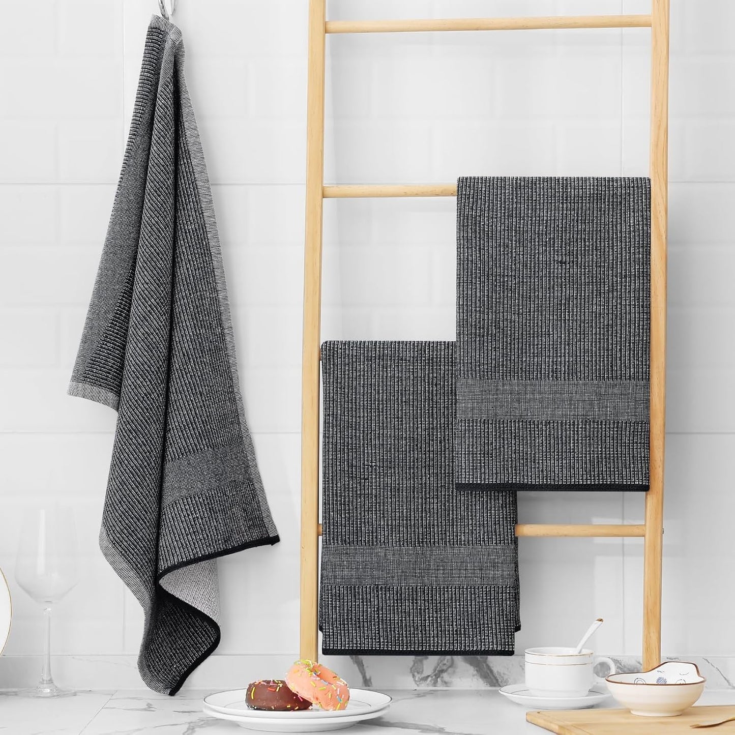 Homaxy Premium Kitchen Towels(18”x 28”, 12 Pack), Large Cotton Kitchen Hand Towels, Flat and Terry