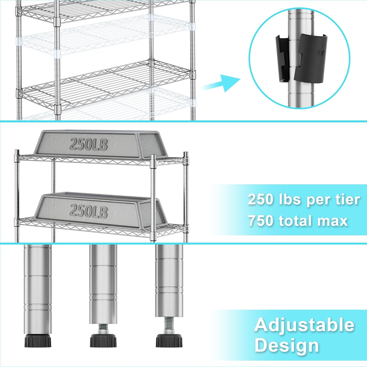 Auslar 3-Shelf Storage Wire Shelves Heavy Duty 3 Tiers Standing Shelving Units Adjustable Metal