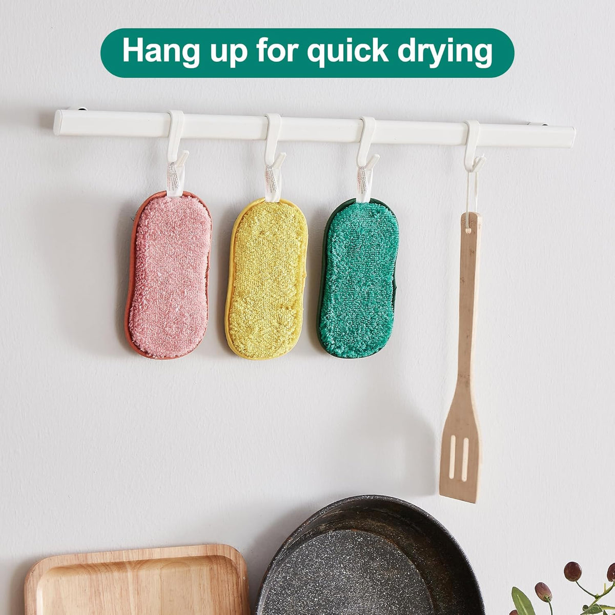 Multipurpose Sponges Kitchen,6 Pack Reusable Non-Scratch Scrub Sponge,Rough Scrubbers Side for Pots