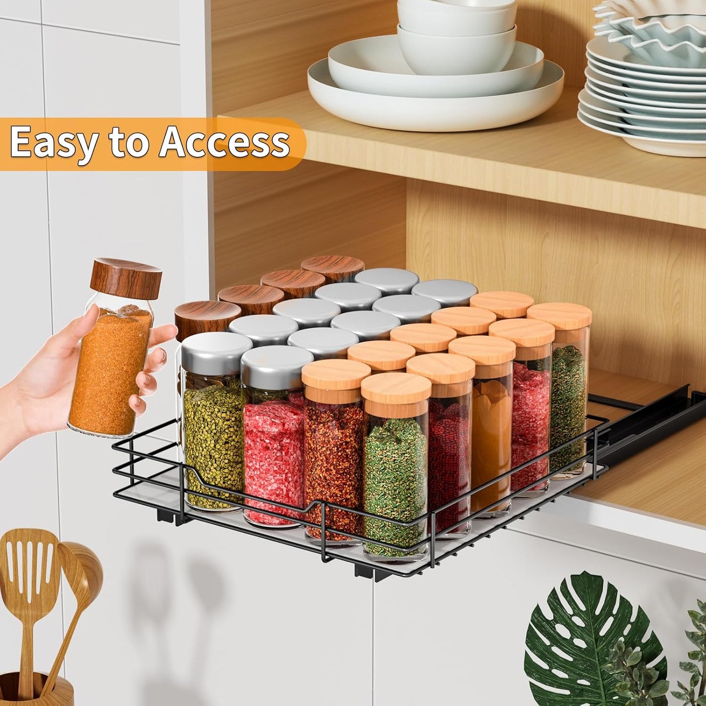 RCHYFEED Pull Out Spice Rack Organizer for Cabinet,Slide out Spice Organization for Inside