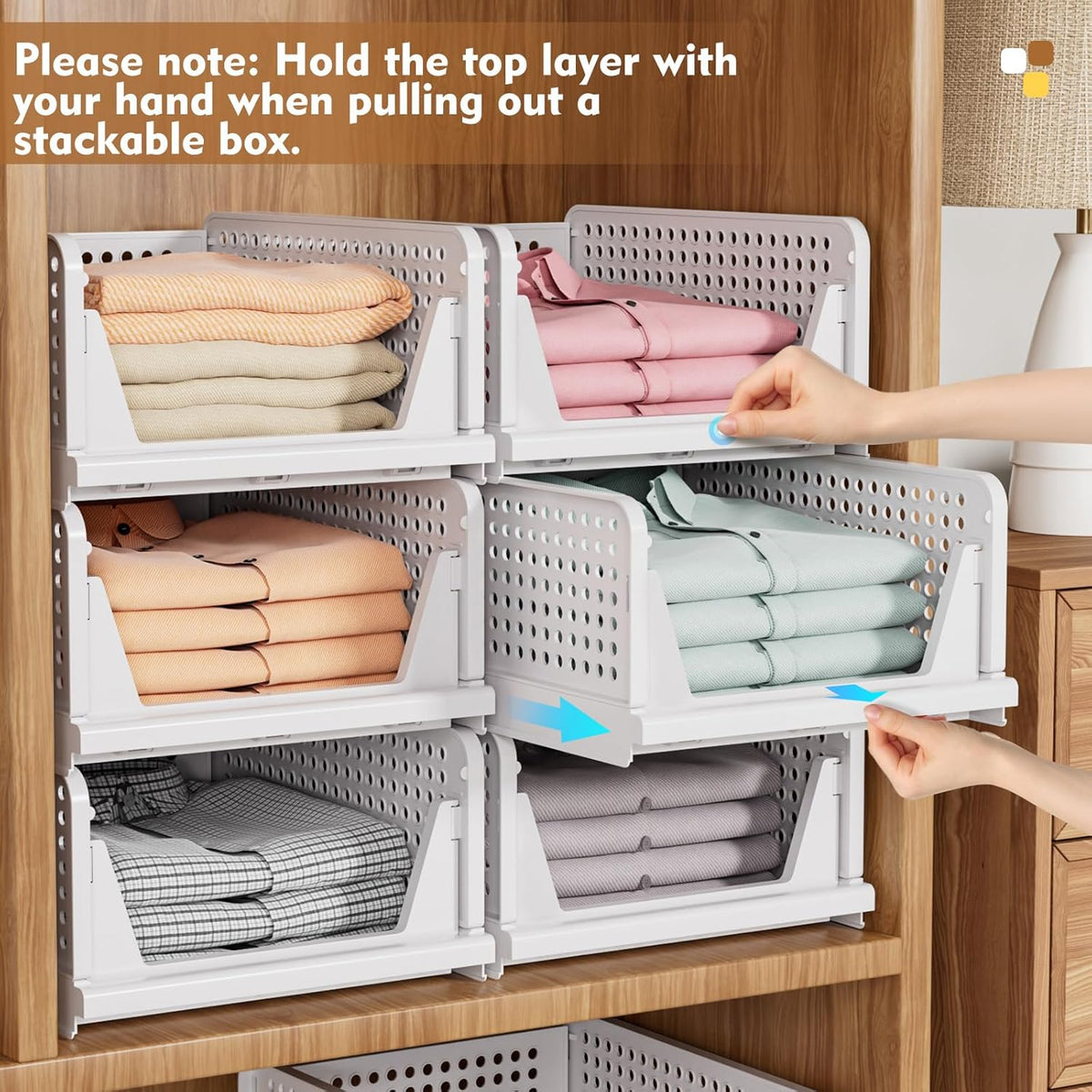 SNSLXH 5 Pack Stackable Closet Organizer Box, Multifunctional & Foldable Closet Storage Basket for