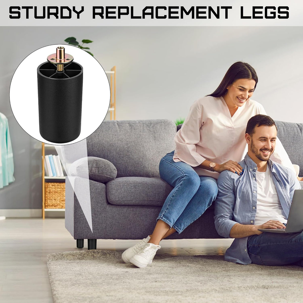 TURSTIN 8 Pack 3 Inch Plastic Furniture Legs with M8 T-Nuts Screws Tapered Sofa Couch and Chair