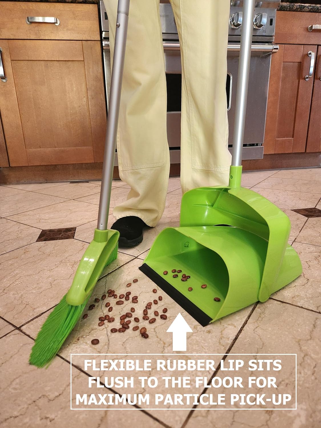 Broom and Dustpan Set for Home, Angled Broom and Upright Dustpan with Extendable Poles, Long Handle