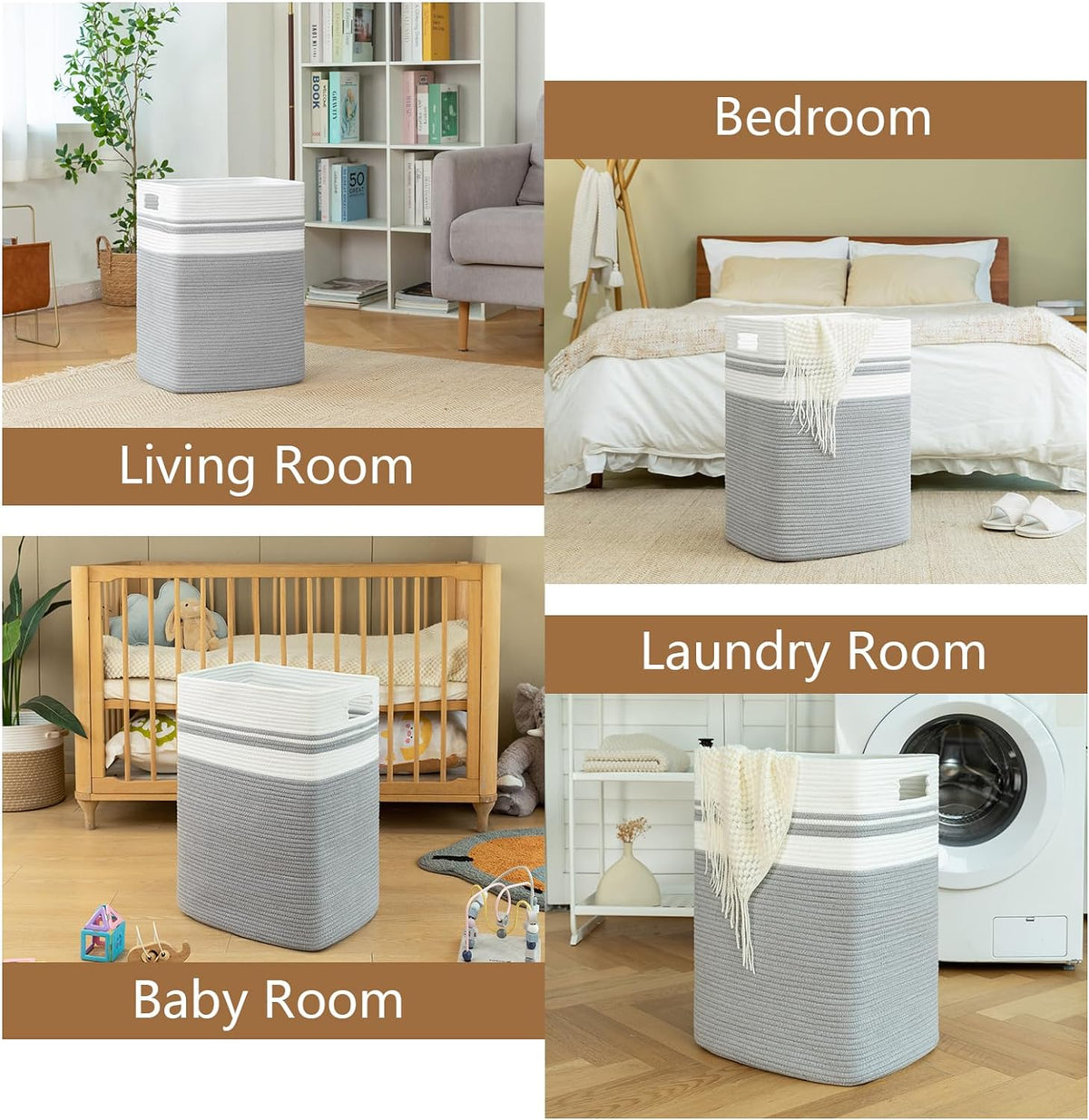 OIAHOMY Laundry Hamper, Tall Cotton Decorative Blanket Storage Basket with Handles for Living