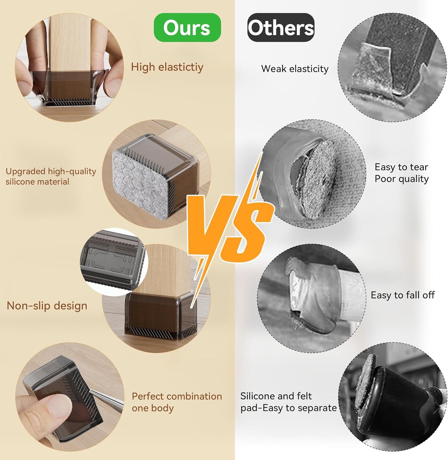 24PCS Rectangular Chair Leg Floor Protectors, Furniture Sliders, Non-Slip Felt Furniture Pads for