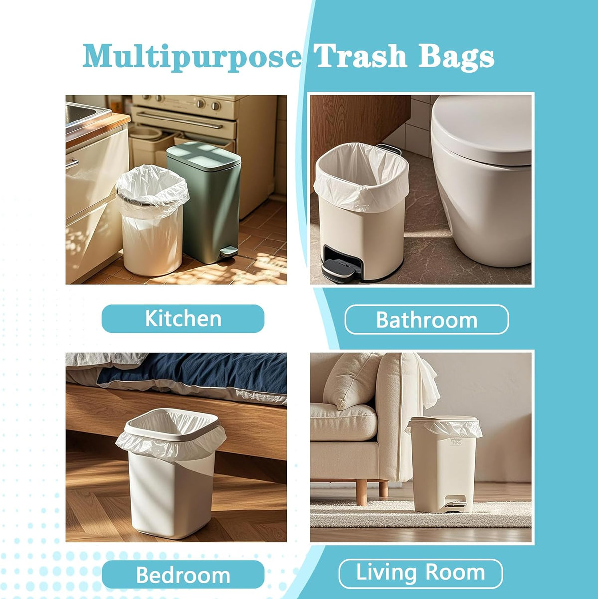500 Count 5 Gallon Trash Bags, Strong Small Garbage Bags, Bathroom Trash Can Bin Liners, 4-6 Gallon