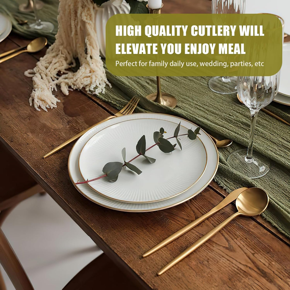40 Piece Gold Silverware Set for 8, Terlulu Stainless Steel Flatware Set, Gold Cutlery Set Utensils