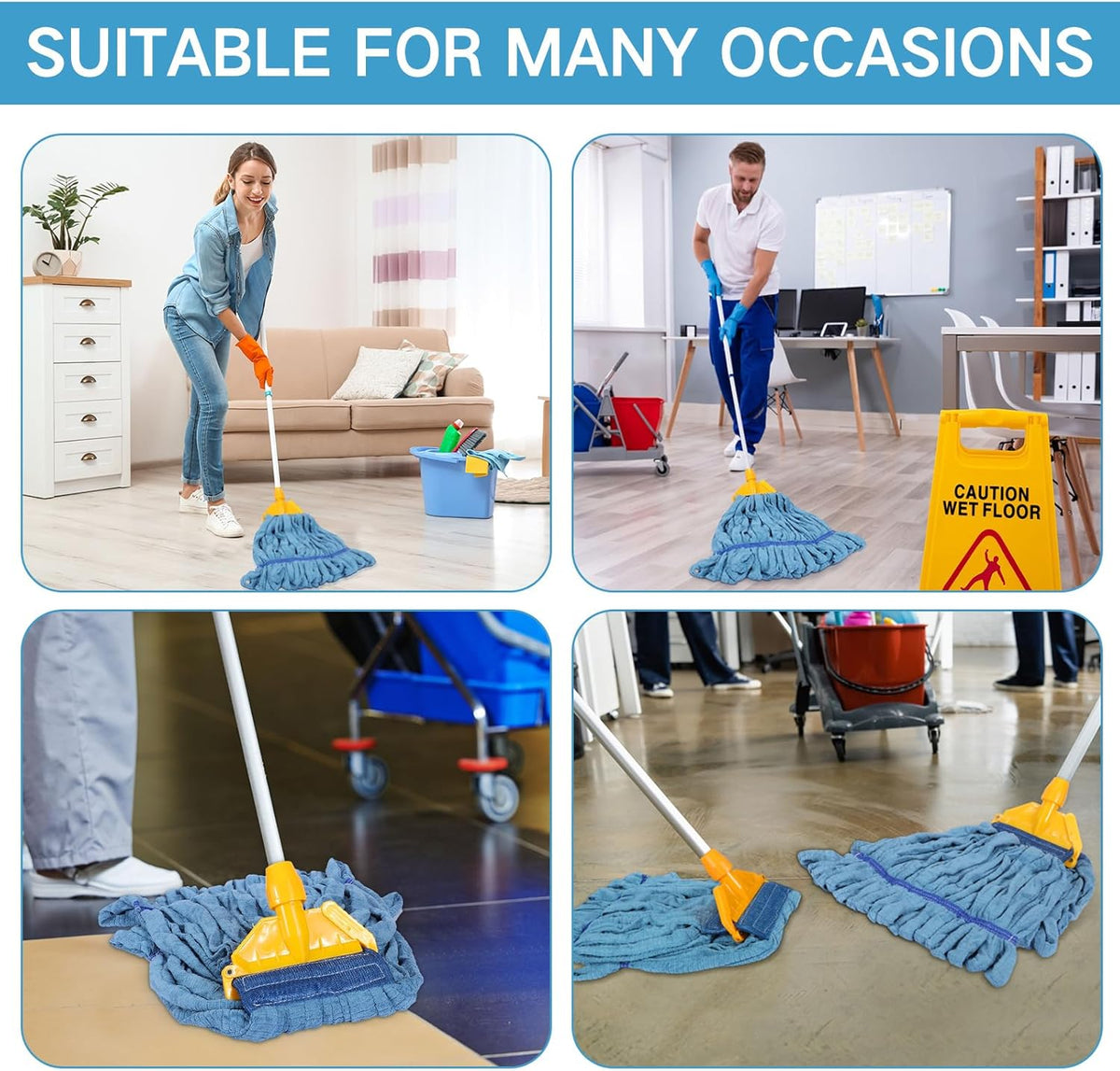 Lallisa 4 Pcs Commercial Mop Head Replacement Tube Microfiber Industrial Looped End Mop Heads