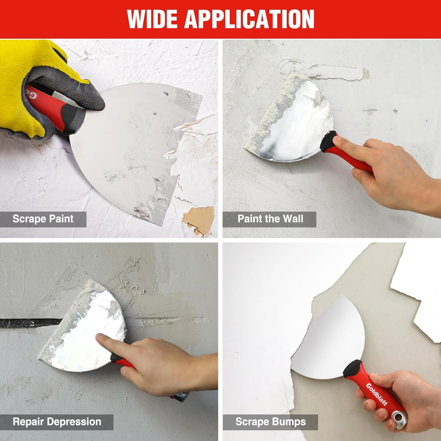 Goldblatt 6" Putty Knife, Stainless Steel Scraping Paint, Putty Knife Scraper with Hammer End, Soft