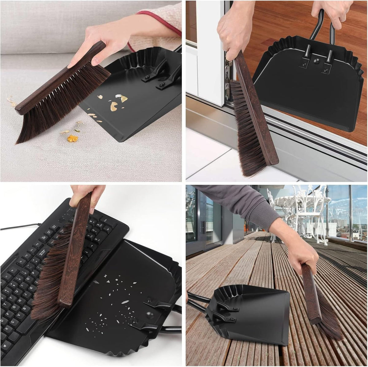 Dust Pan and Brush Set-Handheld Angled DustPan and Hand Broom Set, Large dust pan with handle,Heavy