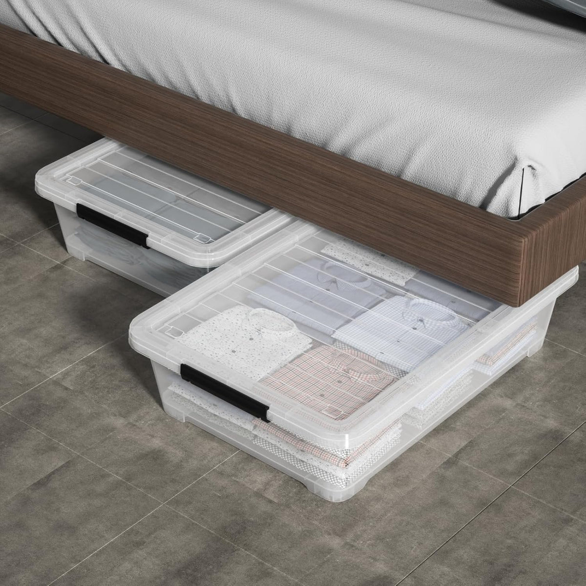 Rosebloom 40 Quart Plastic Under Bed Storage Bins with Lid, Clear Storage Containers Under Bed, 3