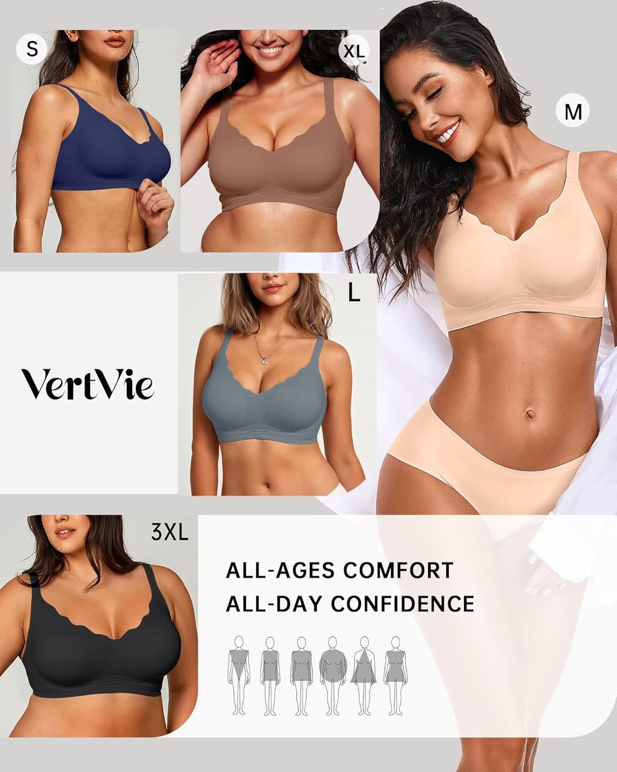 Vertvie Womens Seamless Bras No Underwire Supportive Wireless Push Up Full Coverage Bralette