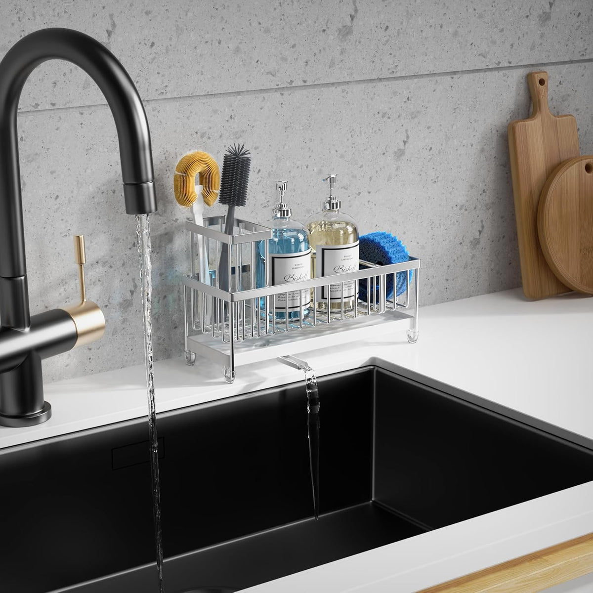 Moforoco Larger Version Sponge Holder for Kitchen Sink, Sink Caddy with High Brush Holder, Kitchen