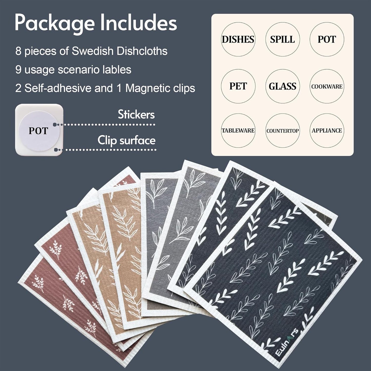 Swedish Dishcloths, 8 Pack Reusable Paper Towels with Clips, Quick Drying Dish Towels, Super