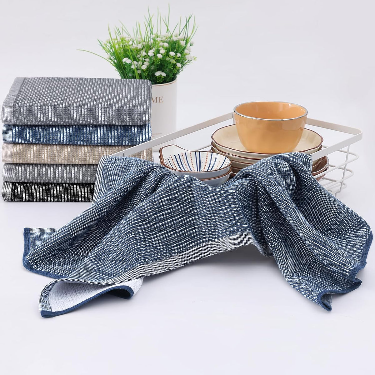 Homaxy Premium Kitchen Towels(18”x 28”, 8 Pack), Large Cotton Kitchen Hand Towels, Flat and Terry