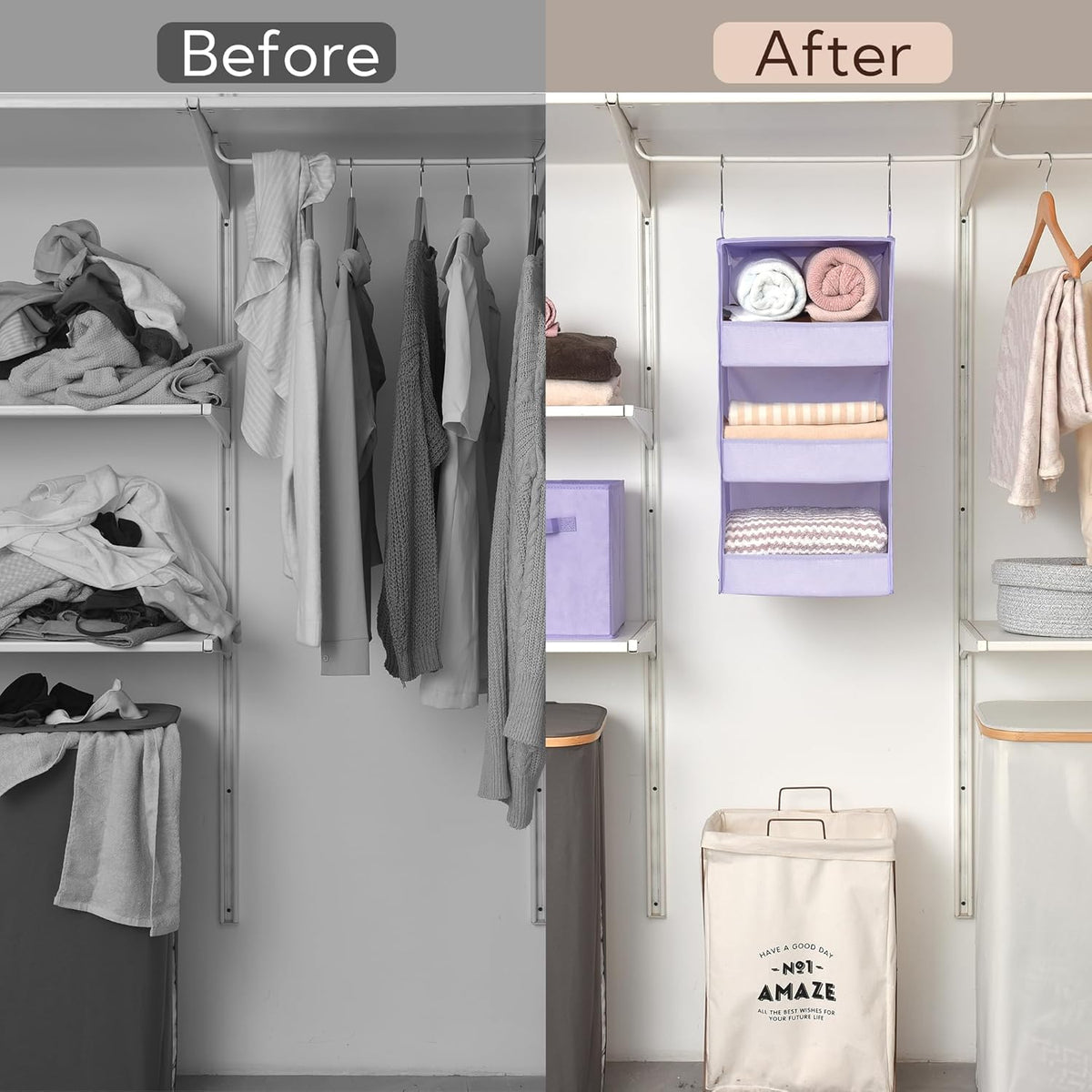 GRANNY SAYS 3 Shelf Hanging Closet Organizers and Storage, Collapsible Closet Storage Organizer