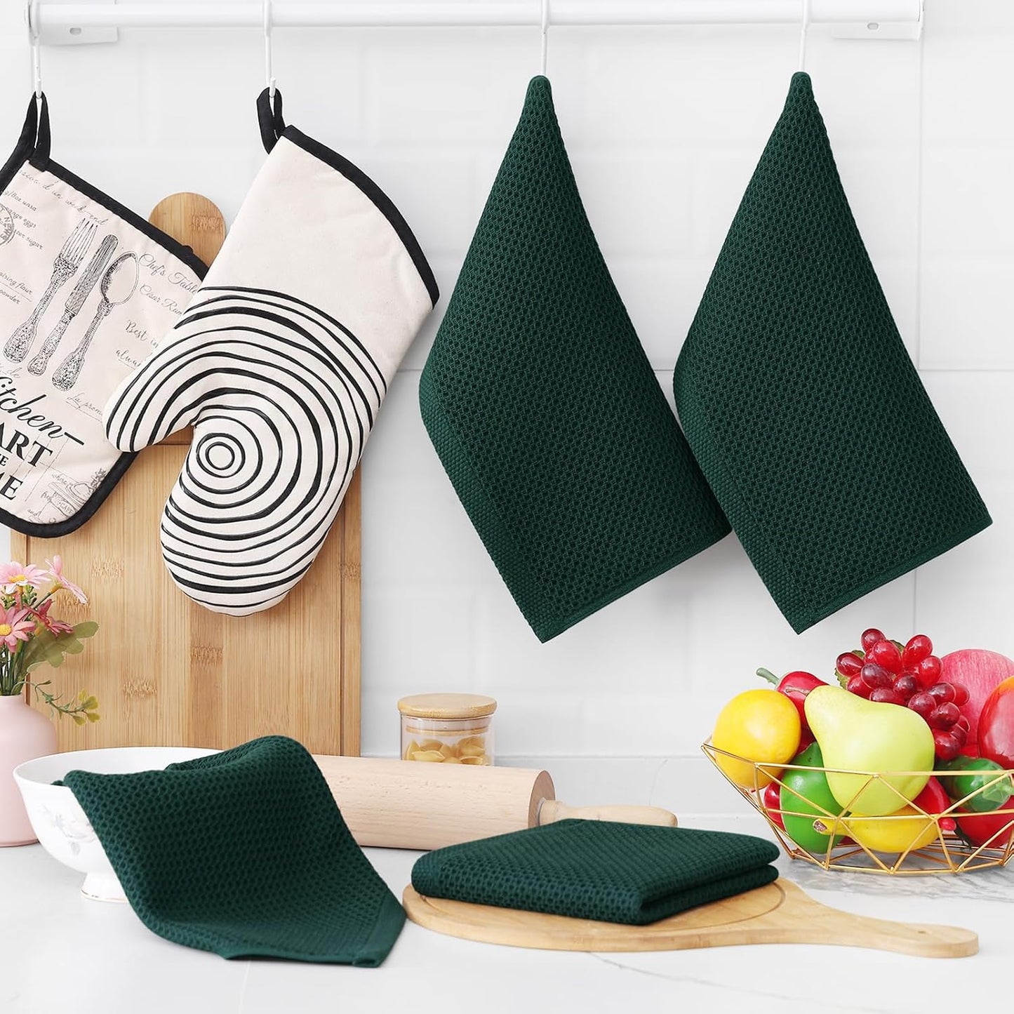 Homaxy 100% Cotton Waffle Weave Kitchen Dish Towels, Ultra Soft Absorbent Quick Drying Cleaning