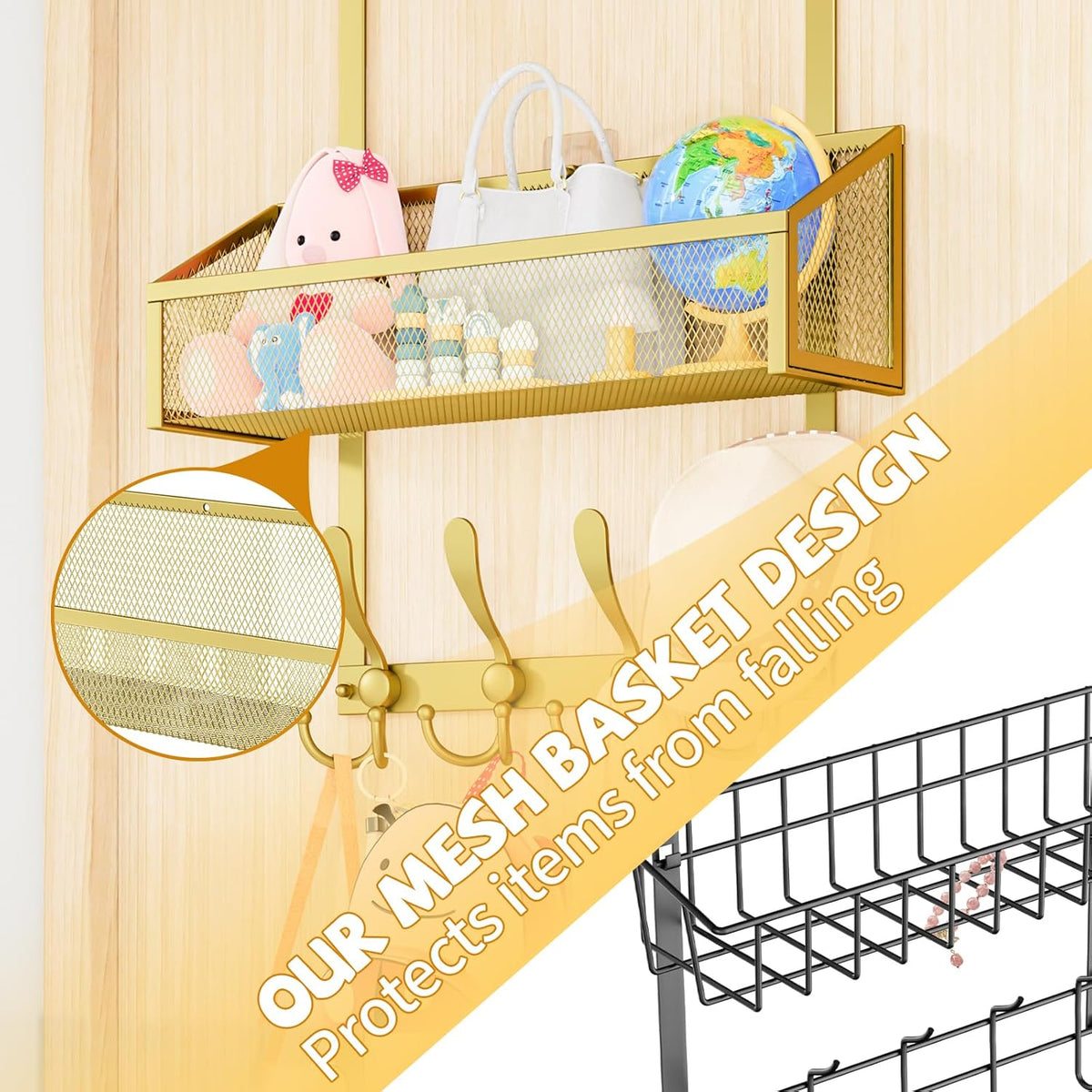 Over The Door Hooks Organizer, Coat Rack Over The Door Storage Hanger Towel Rack, Back of Storage