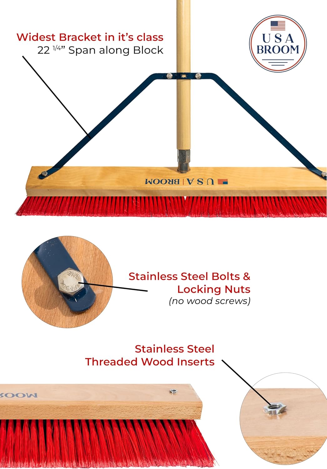 24" Everyday Sweep Indoor/Outdoor Push Broom with 60" Handle. Ideal for Garages & Shops. Durable