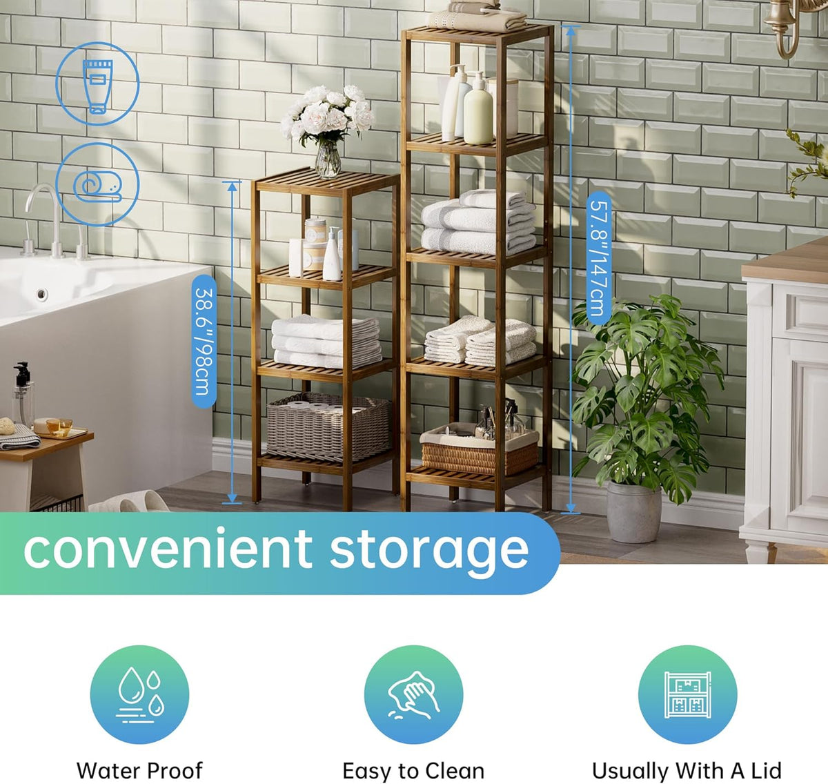 SMIBUY Bathroom Storage Shelf, 5-Tier Bamboo Rack Organizer, Multifunctional Shelving Unit for