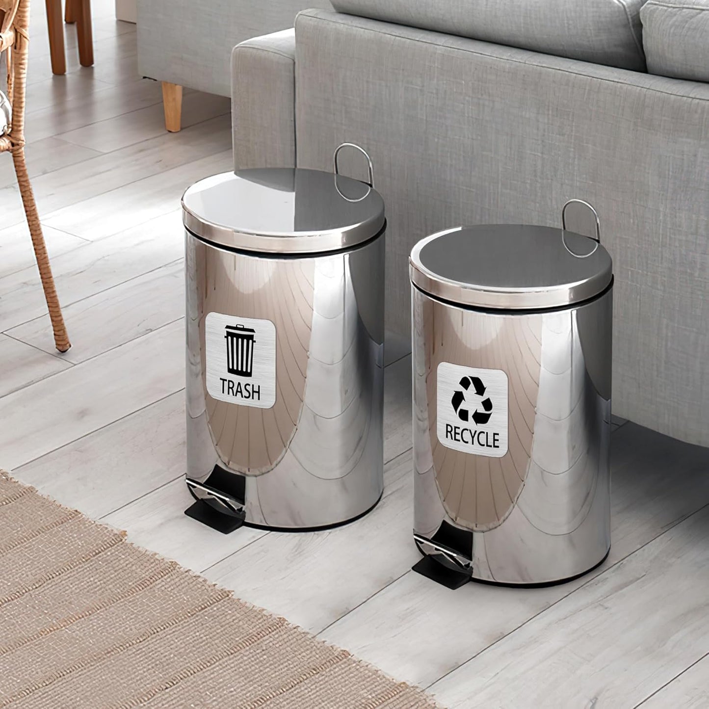 Recycle and Trash Magnets Sticker for Recycling Bins and Kitchen Cans, 2 Magnetic Sticker Adhesives