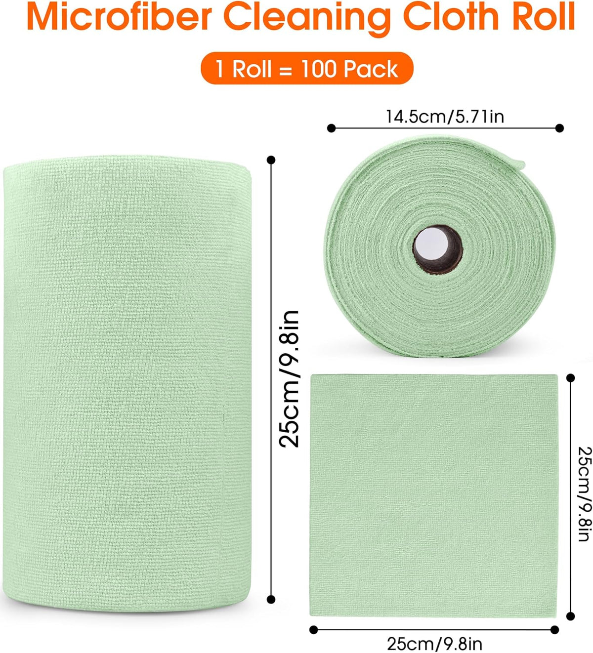 Roll of Microfiber Cleaning Cloth –100 Pack, Tear Away Microfiber Towels, Reusable, Washable