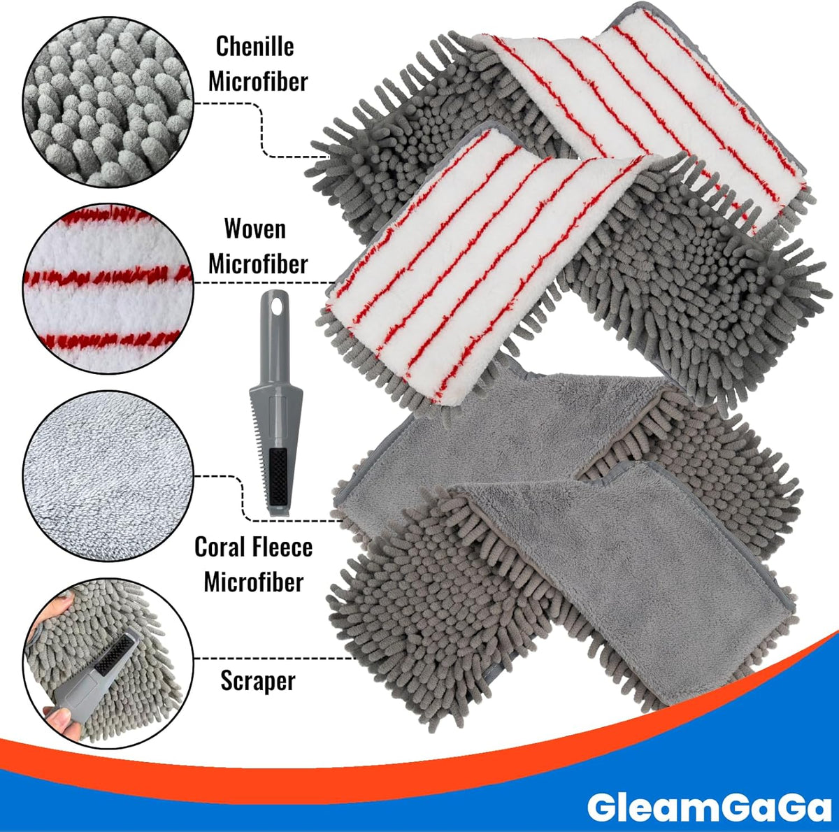 Microfiber Mops for Floor Cleaning, Flat Dust Mop with 4 Washable Pads, Dual-Sided Flip Mop for Wet