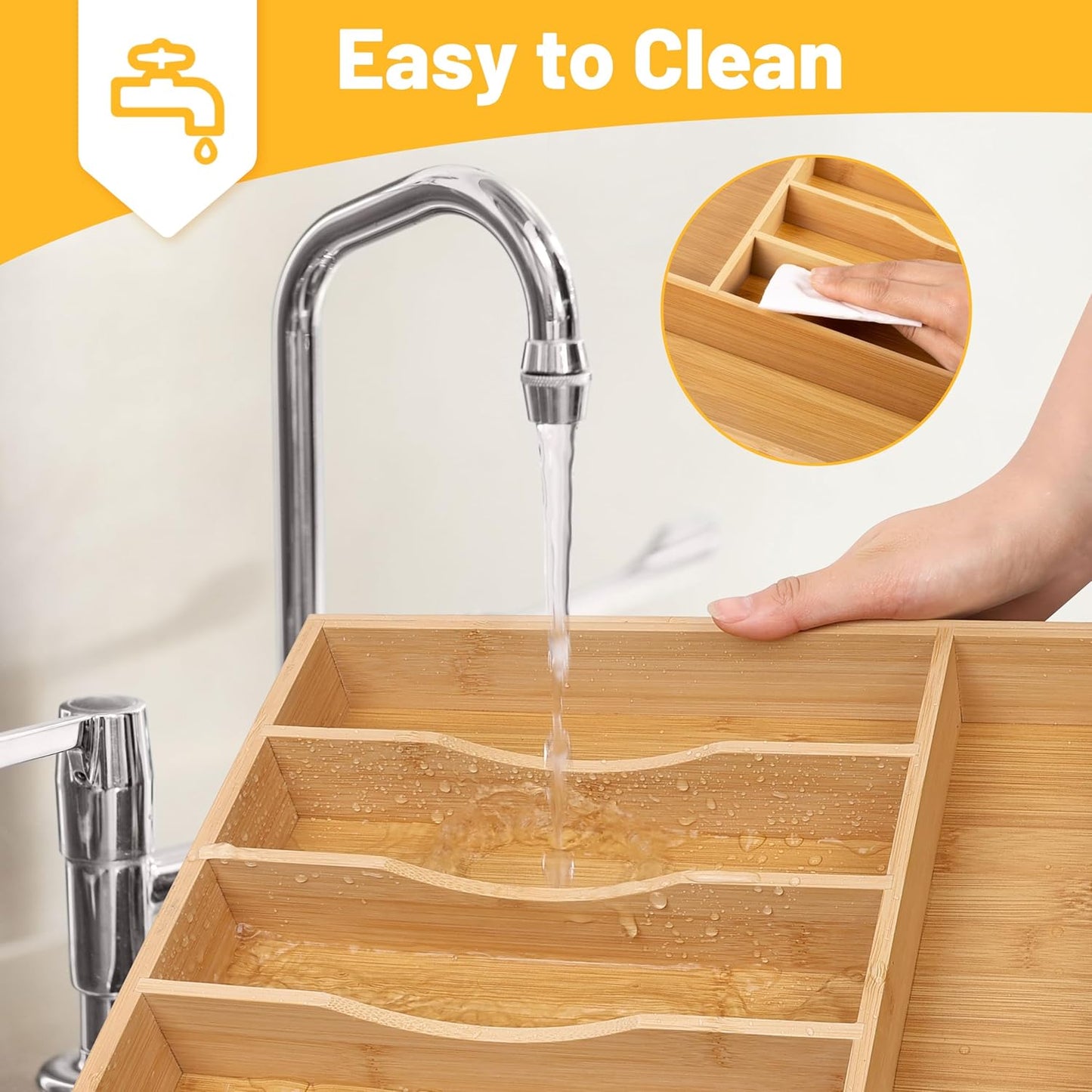Kitchen Bamboo Silverware Organizer, Kitchen Drawer Organizer - Utensil Holder and Cutlery Tray