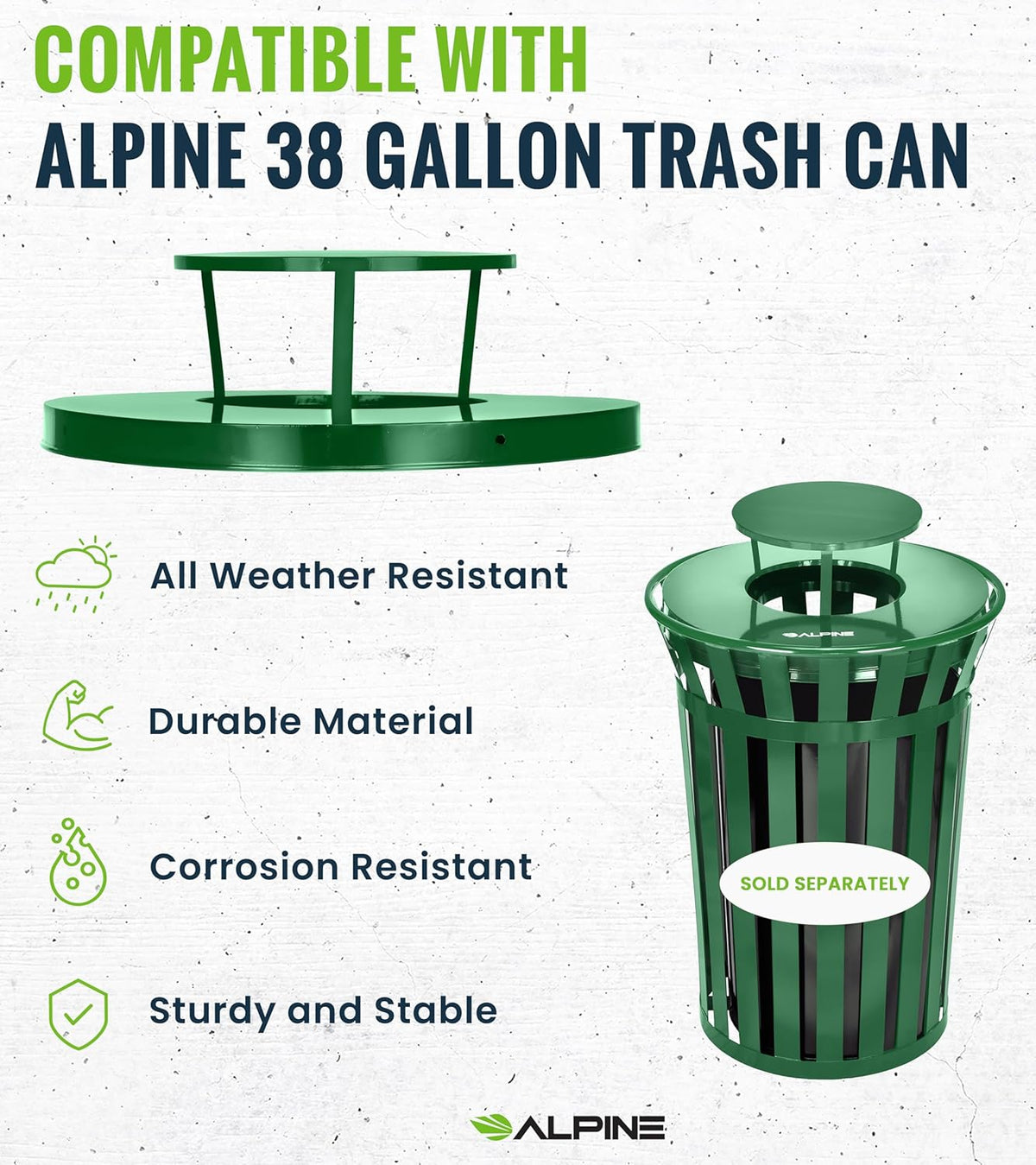 Alpine Industries Outdoor Metal Waste Receptacle Rain Bonnet Lid - Heavy Duty Trash Can