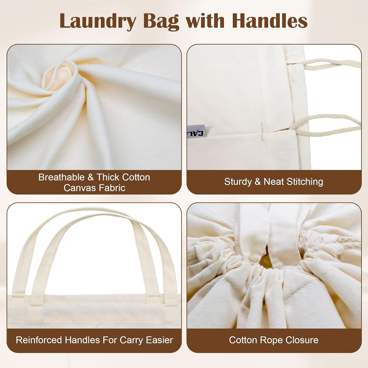 Canvas Laundry Bag 33"x 35", Thick Cotton Laundry Bag with Handles & Drawstring, Extra Large Heavy
